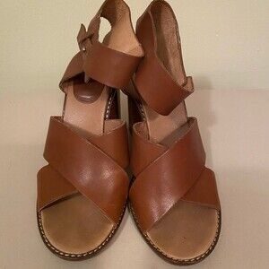 Madewell Sandals Frida Criss Cross Brown Tan Leather Block Heel Shoes Size 8